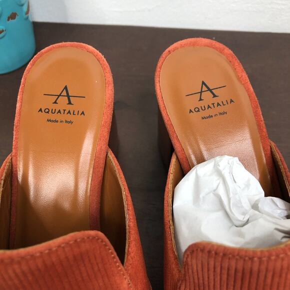 NEW Aquatalia Elaina Corduroy Suede Open Toe Slip On Mules in Rust Women's Sz 8 - Picture 3 of 9
